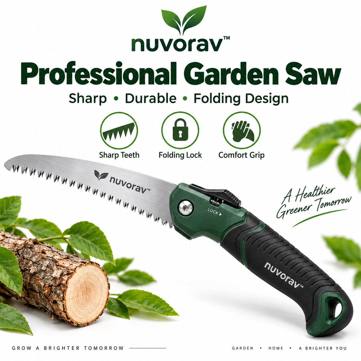 Nuvorav™ Folding Garden Saw with High-Carbon Steel Blade and Ergonomic Non-Slip Grip