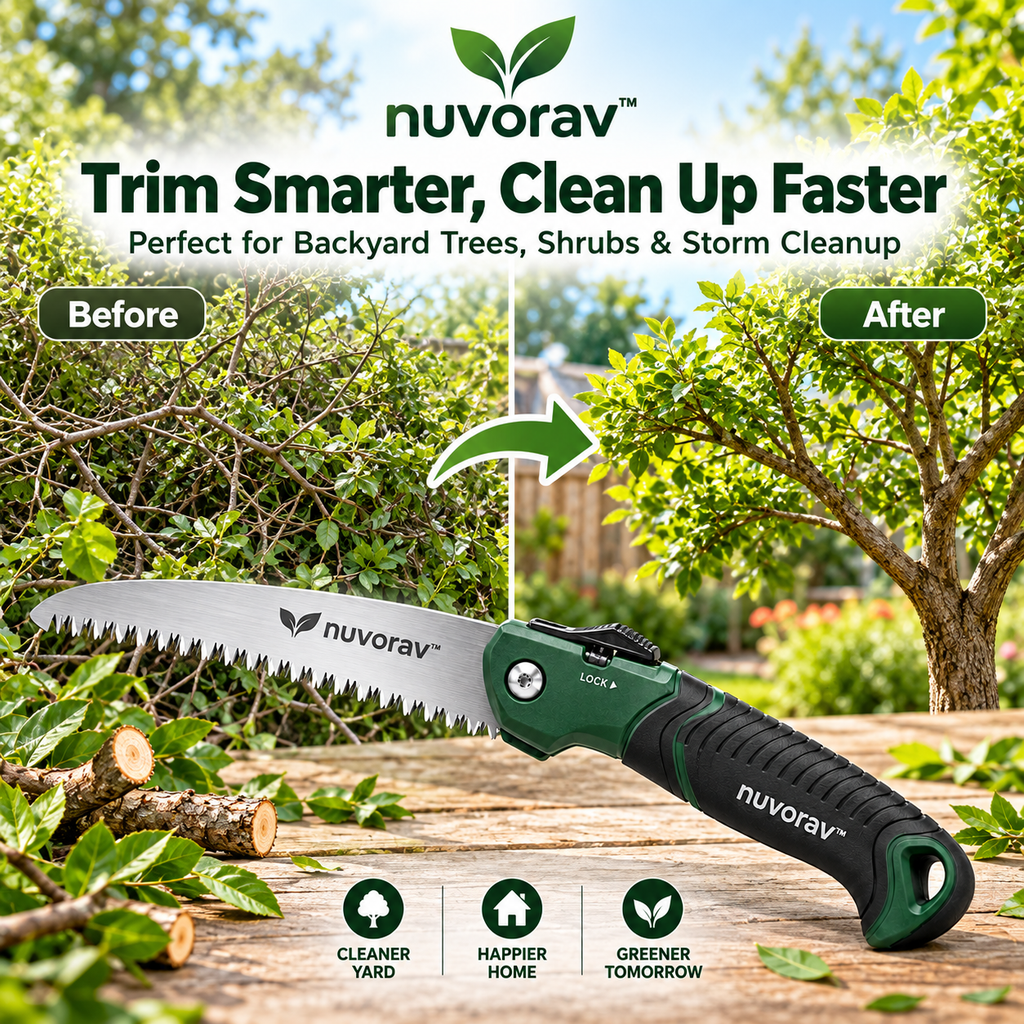Nuvorav™ Folding Garden Saw with High-Carbon Steel Blade and Ergonomic Non-Slip Grip