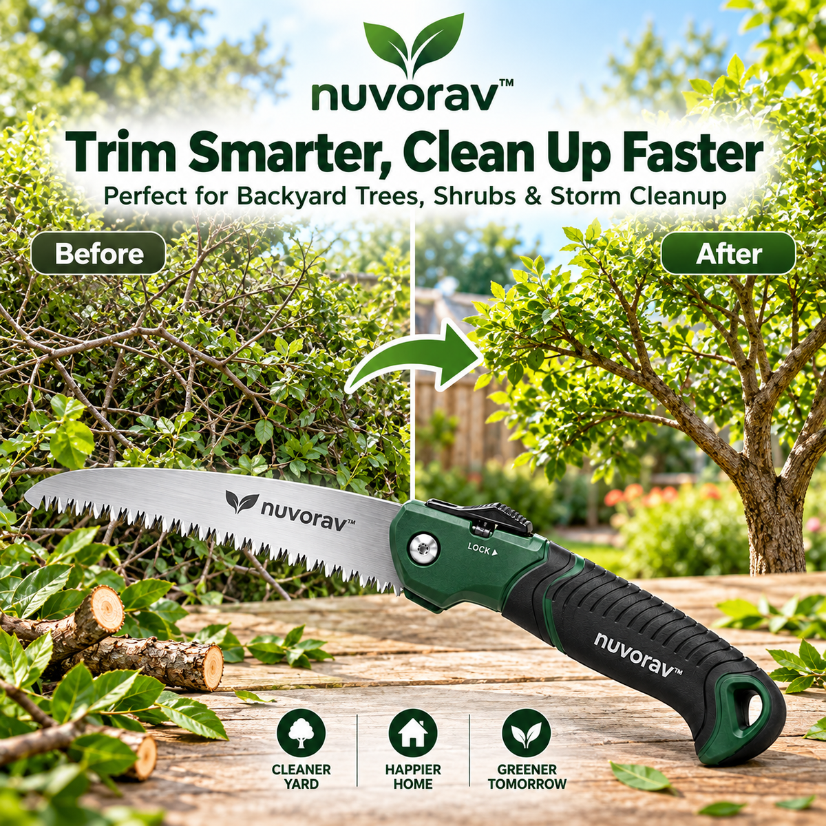 Nuvorav™ Folding Garden Saw with High-Carbon Steel Blade and Ergonomic Non-Slip Grip