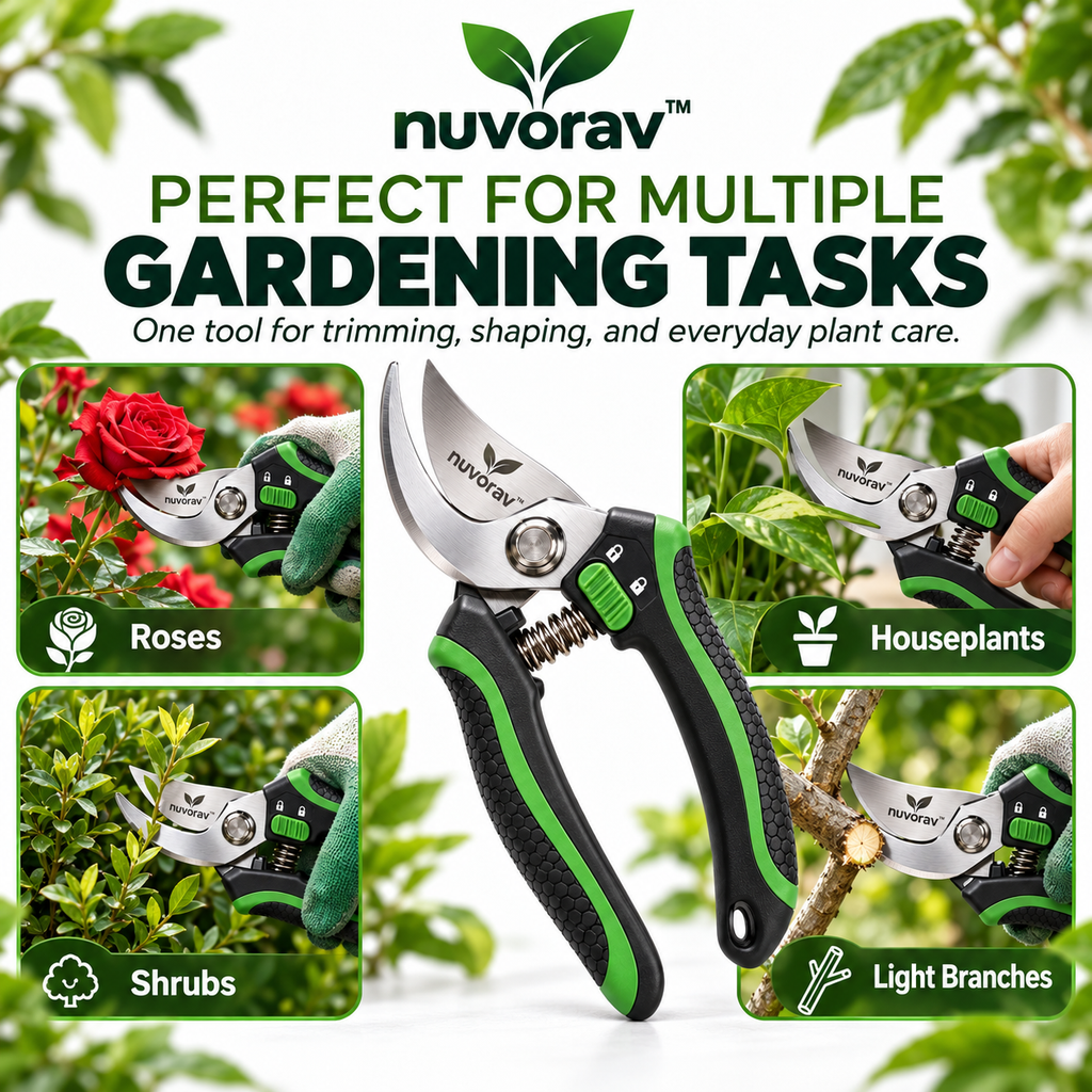 Nuvorav™ Professional Garden Pruning Shears with Sharp Bypass Blade and Ergonomic Comfort Grip
