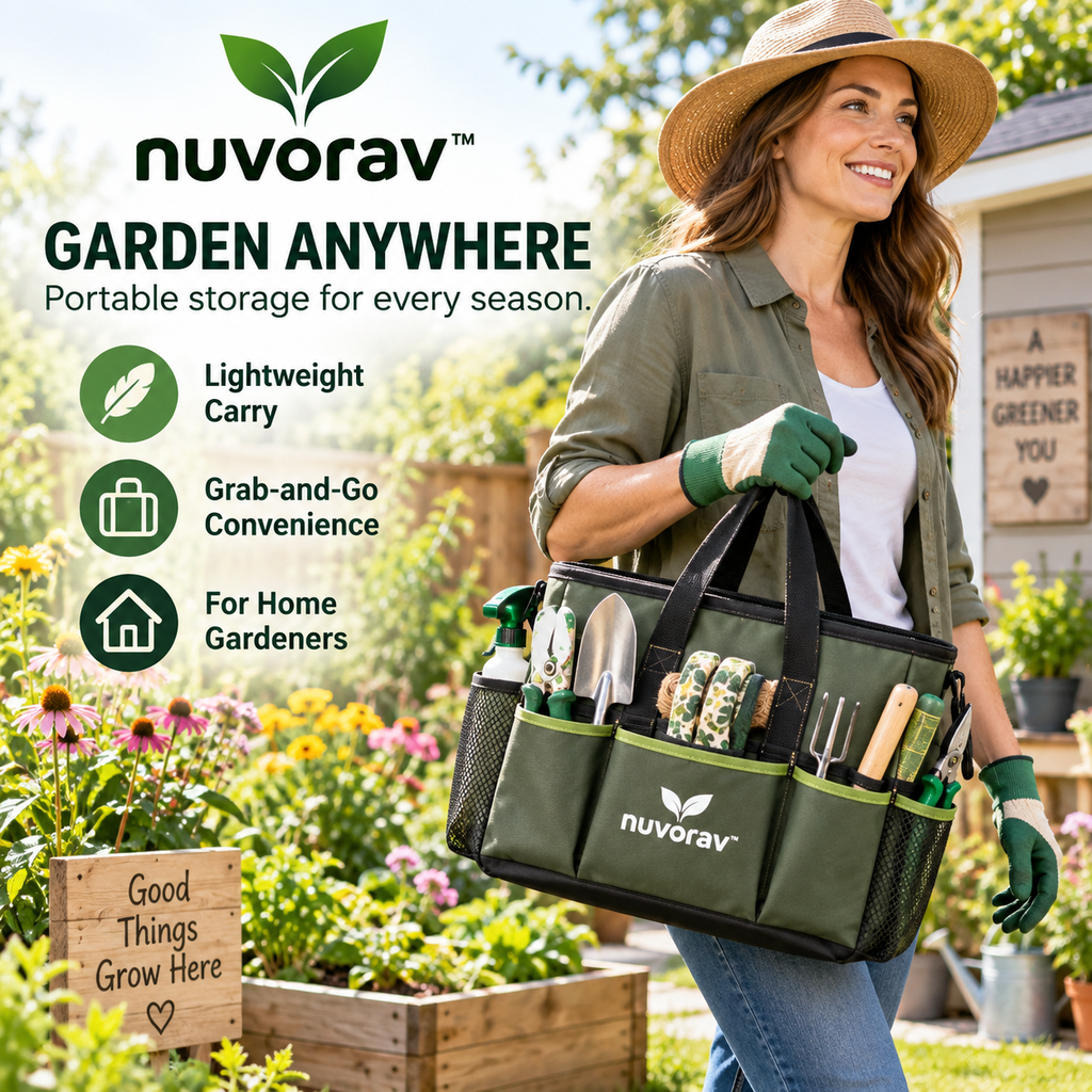 Nuvorav™ Garden Tool Bag with Multi-Pocket Storage, Durable Canvas Design & Reinforced Handles for Gardening Tools, Planting & Outdoor Work