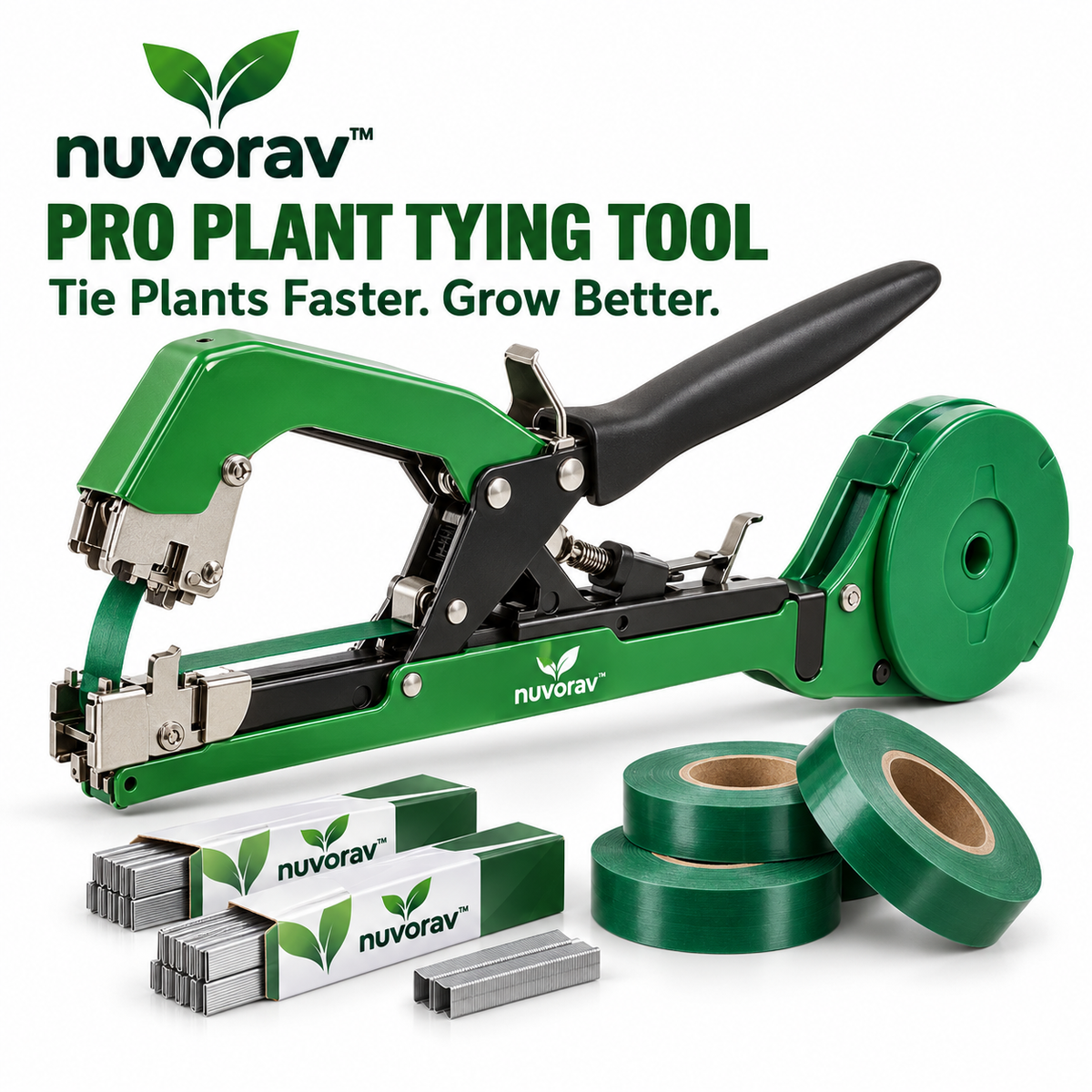 Nuvorav™ Garden Plant Tying Tool, Quick Plant Binder for Vines, Flowers, Vegetables and Fruit Plants, One-Hand Operation Plant Support Tool for Faster Gardening