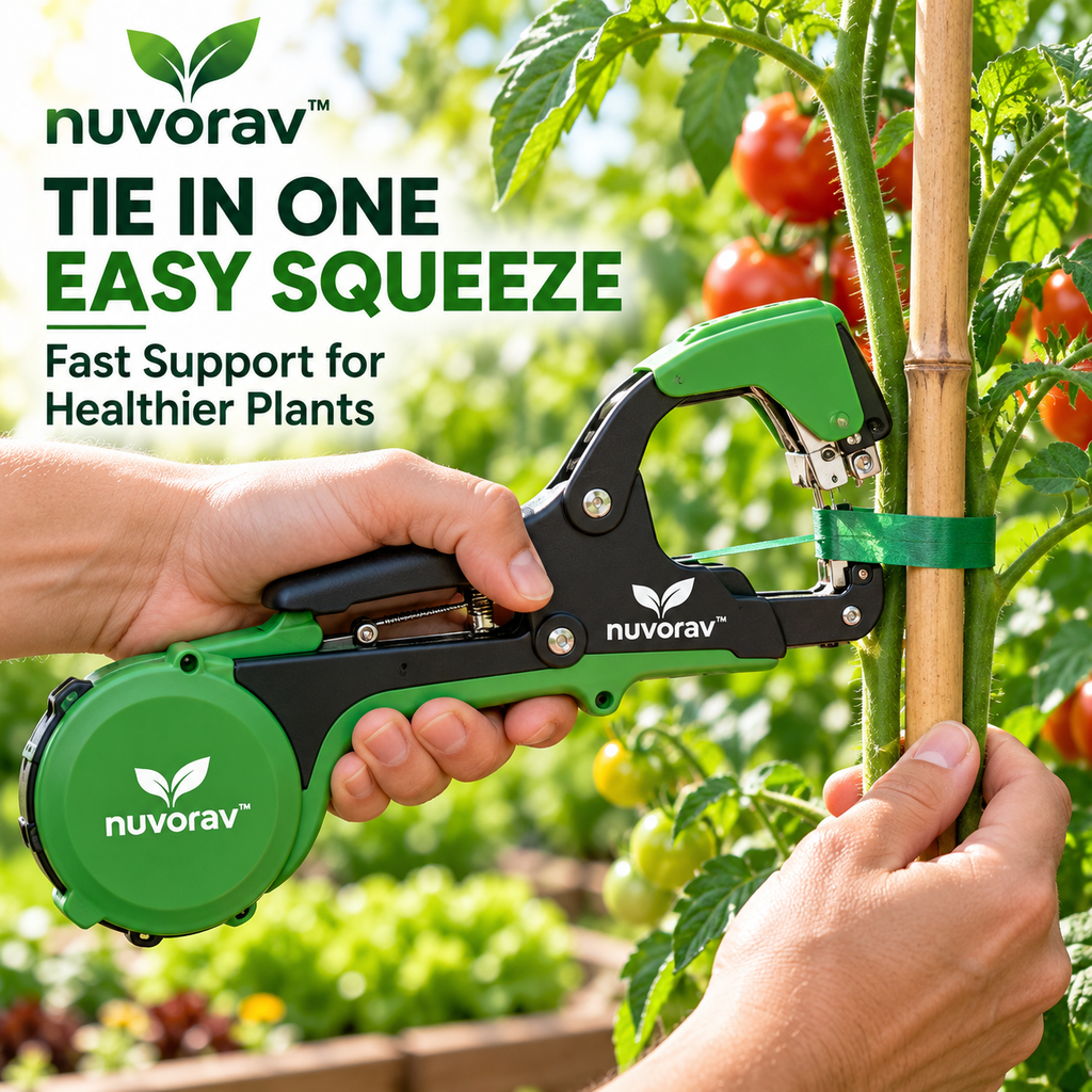 Nuvorav™ Garden Plant Tying Tool, Quick Plant Binder for Vines, Flowers, Vegetables and Fruit Plants, One-Hand Operation Plant Support Tool for Faster Gardening
