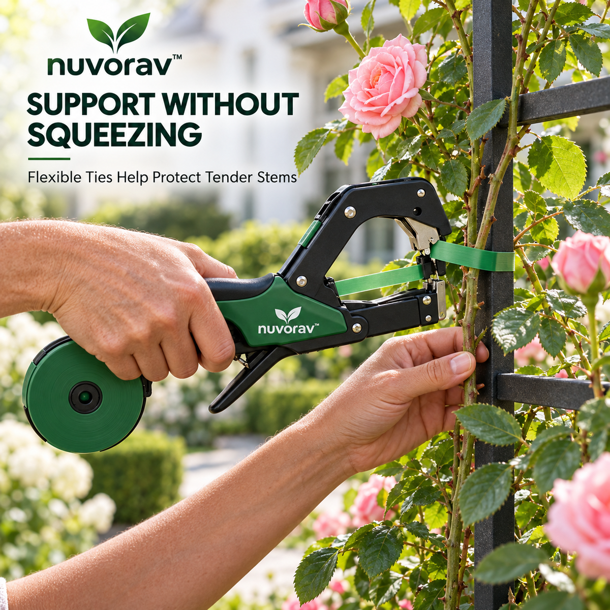 Nuvorav™ Garden Plant Tying Tool, Quick Plant Binder for Vines, Flowers, Vegetables and Fruit Plants, One-Hand Operation Plant Support Tool for Faster Gardening