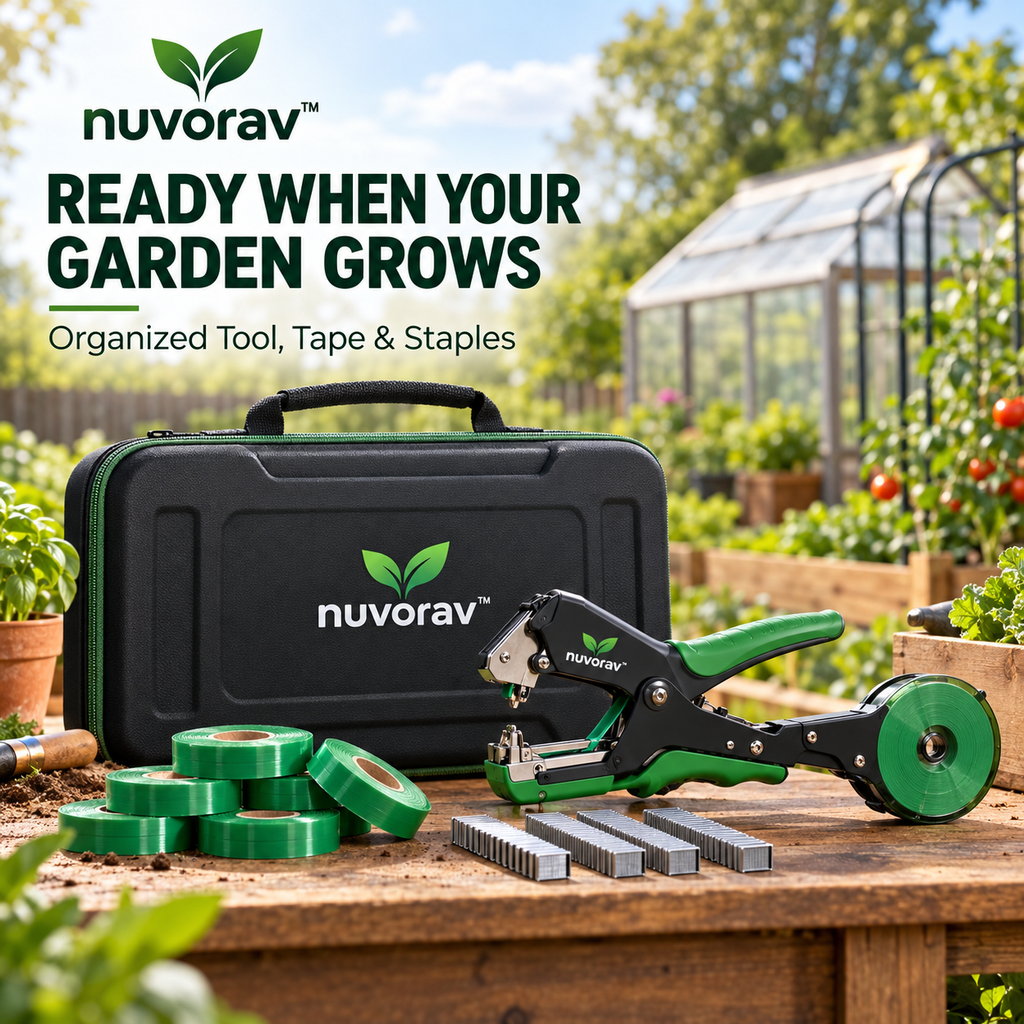 Nuvorav™ Garden Plant Tying Tool, Quick Plant Binder for Vines, Flowers, Vegetables and Fruit Plants, One-Hand Operation Plant Support Tool for Faster Gardening