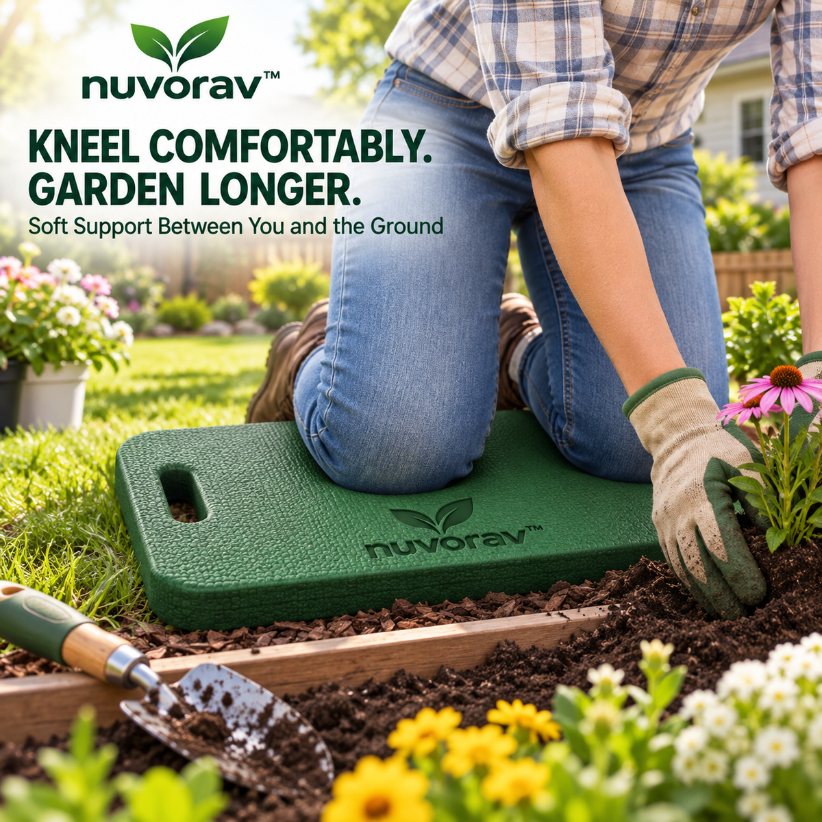Nuvorav™ Garden Kneeling Pad, Thick Foam Knee Cushion with Non-Slip Surface, Portable Kneeler Mat for Gardening, Planting, Cleaning and Outdoor Tasks