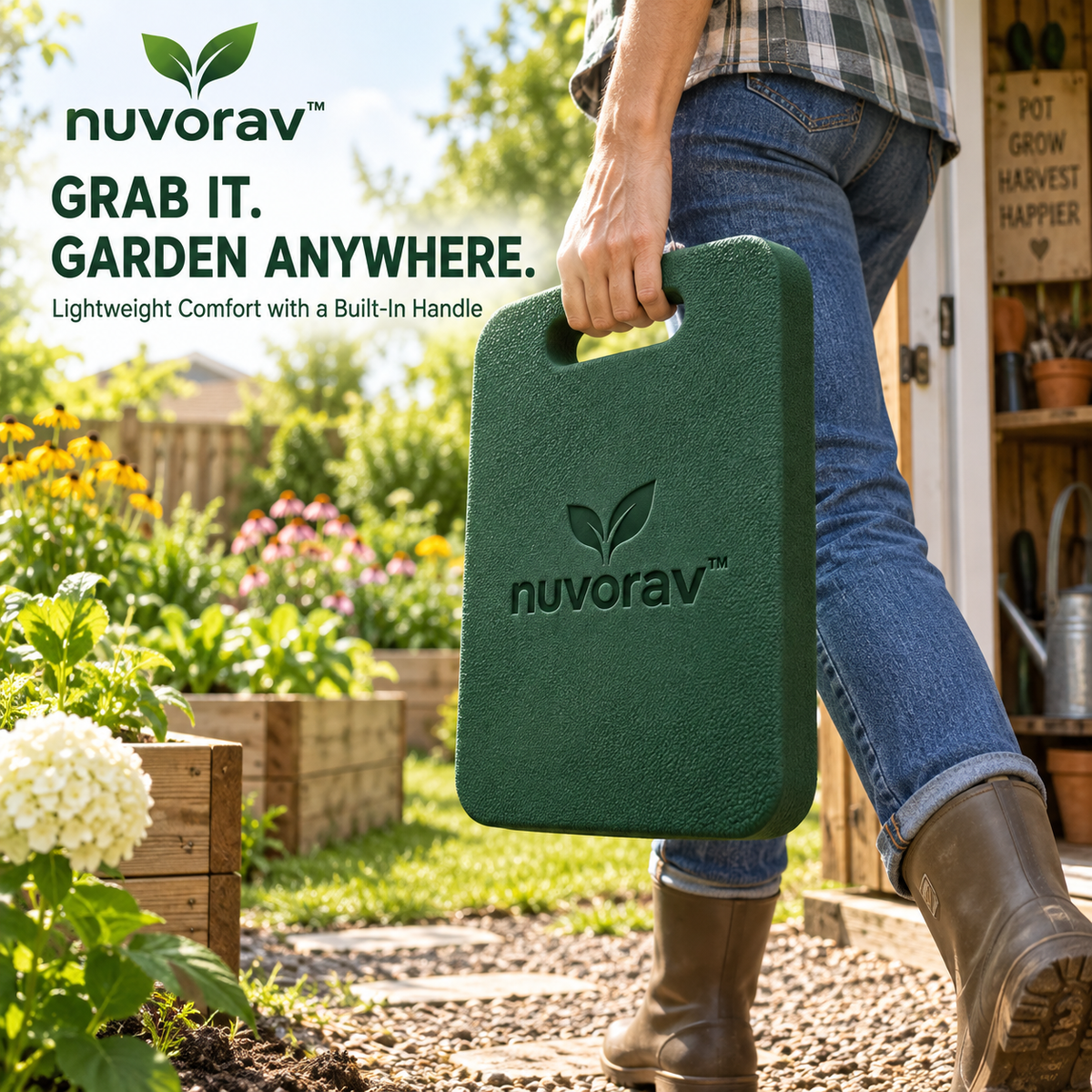 Nuvorav™ Garden Kneeling Pad, Thick Foam Knee Cushion with Non-Slip Surface, Portable Kneeler Mat for Gardening, Planting, Cleaning and Outdoor Tasks