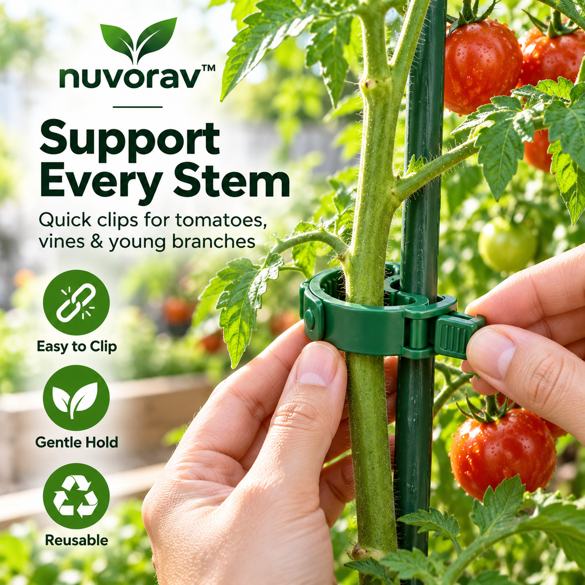 Nuvorav™ Plant Support Clips Set, Featuring Quick Snap Design and Reusable Plant Support Clips