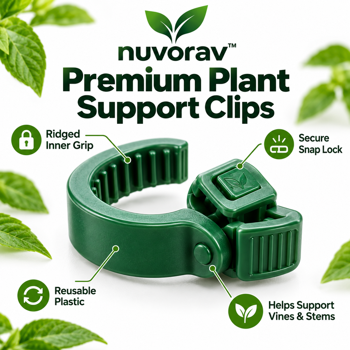 Nuvorav™ Plant Support Clips Set, Featuring Quick Snap Design and Reusable Plant Support Clips