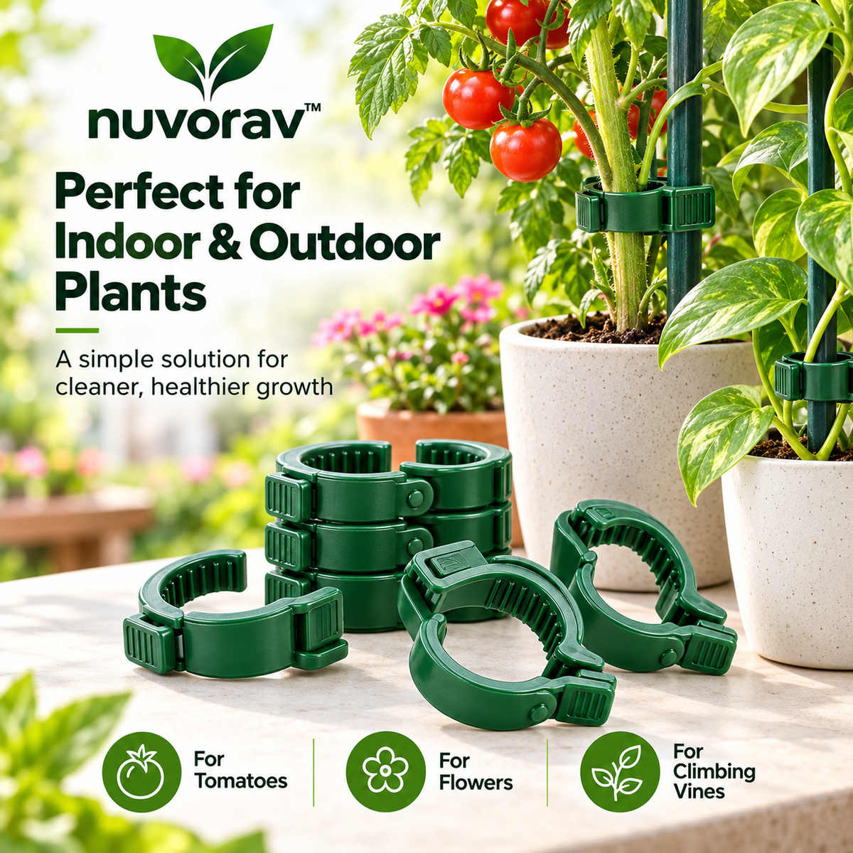 Nuvorav™ Plant Support Clips Set, Featuring Quick Snap Design and Reusable Plant Support Clips