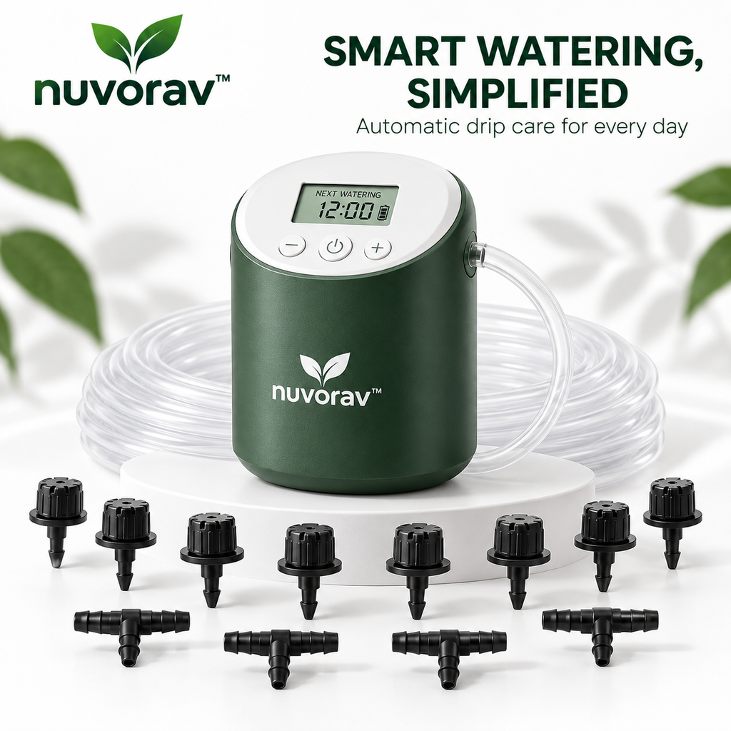 Nuvorav™ Automatic Plant Watering System with Smart Timer Control and Adjustable Drip Irrigation Kit