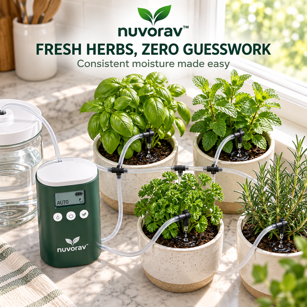 Nuvorav™ Automatic Plant Watering System with Smart Timer Control and Adjustable Drip Irrigation Kit