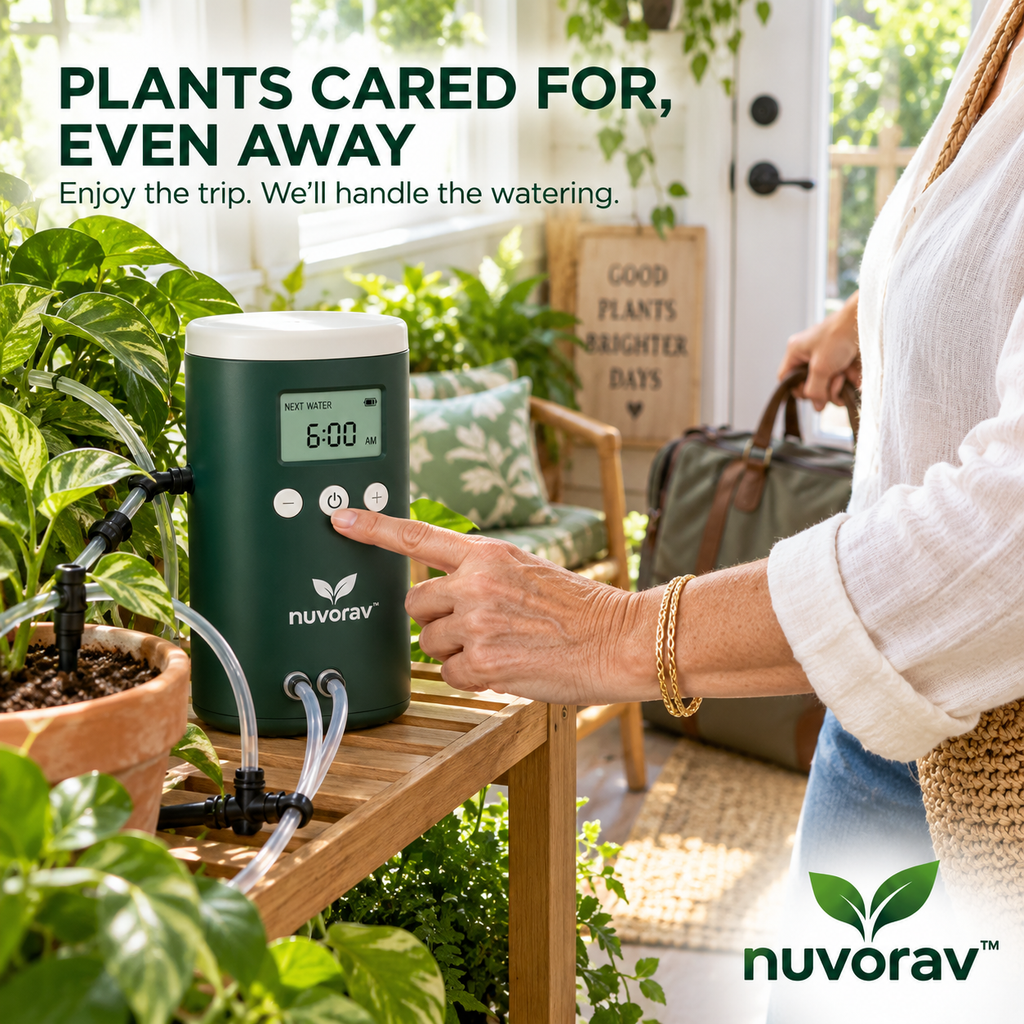 Nuvorav™ Automatic Plant Watering System with Smart Timer Control and Adjustable Drip Irrigation Kit