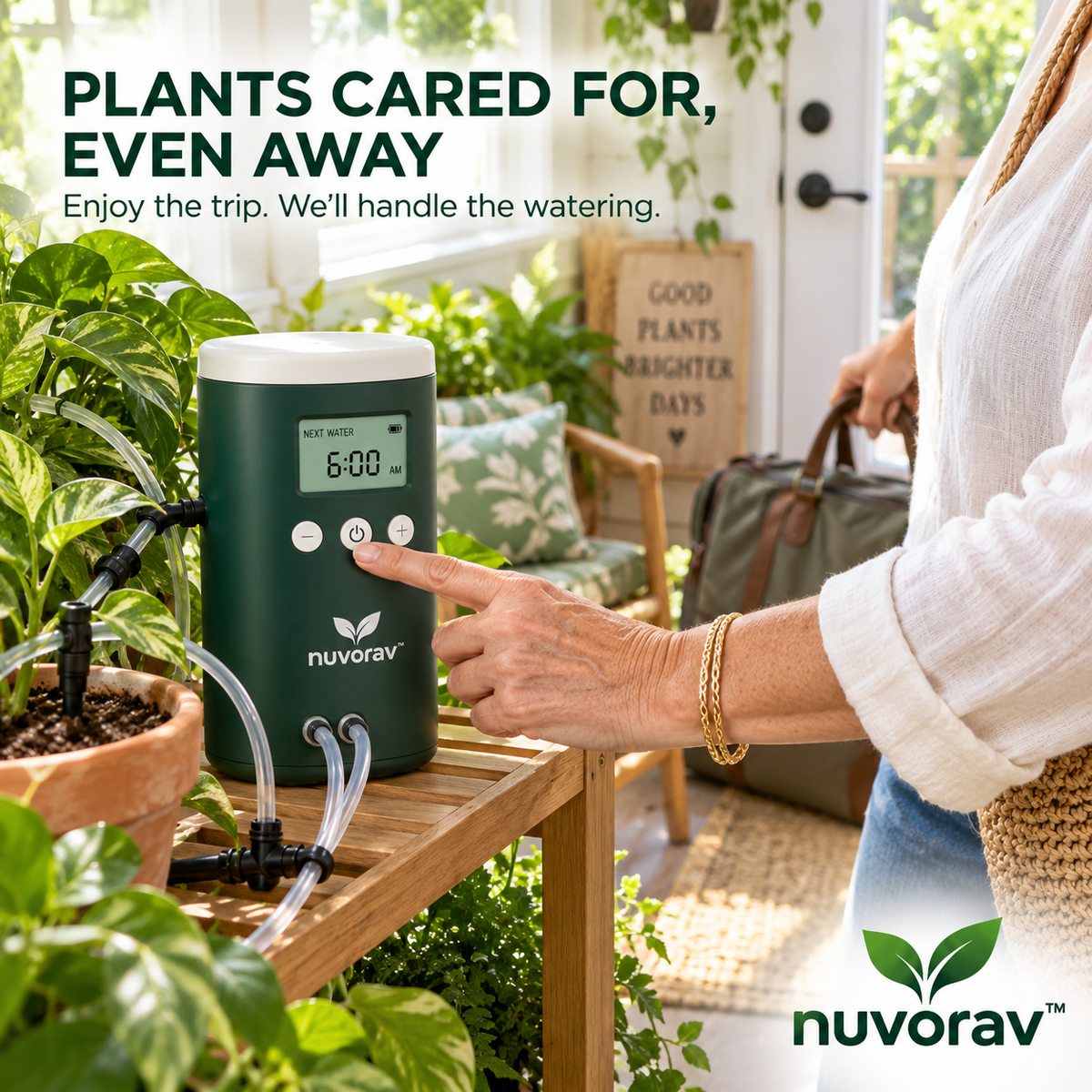 Nuvorav™ Automatic Plant Watering System with Smart Timer Control and Adjustable Drip Irrigation Kit