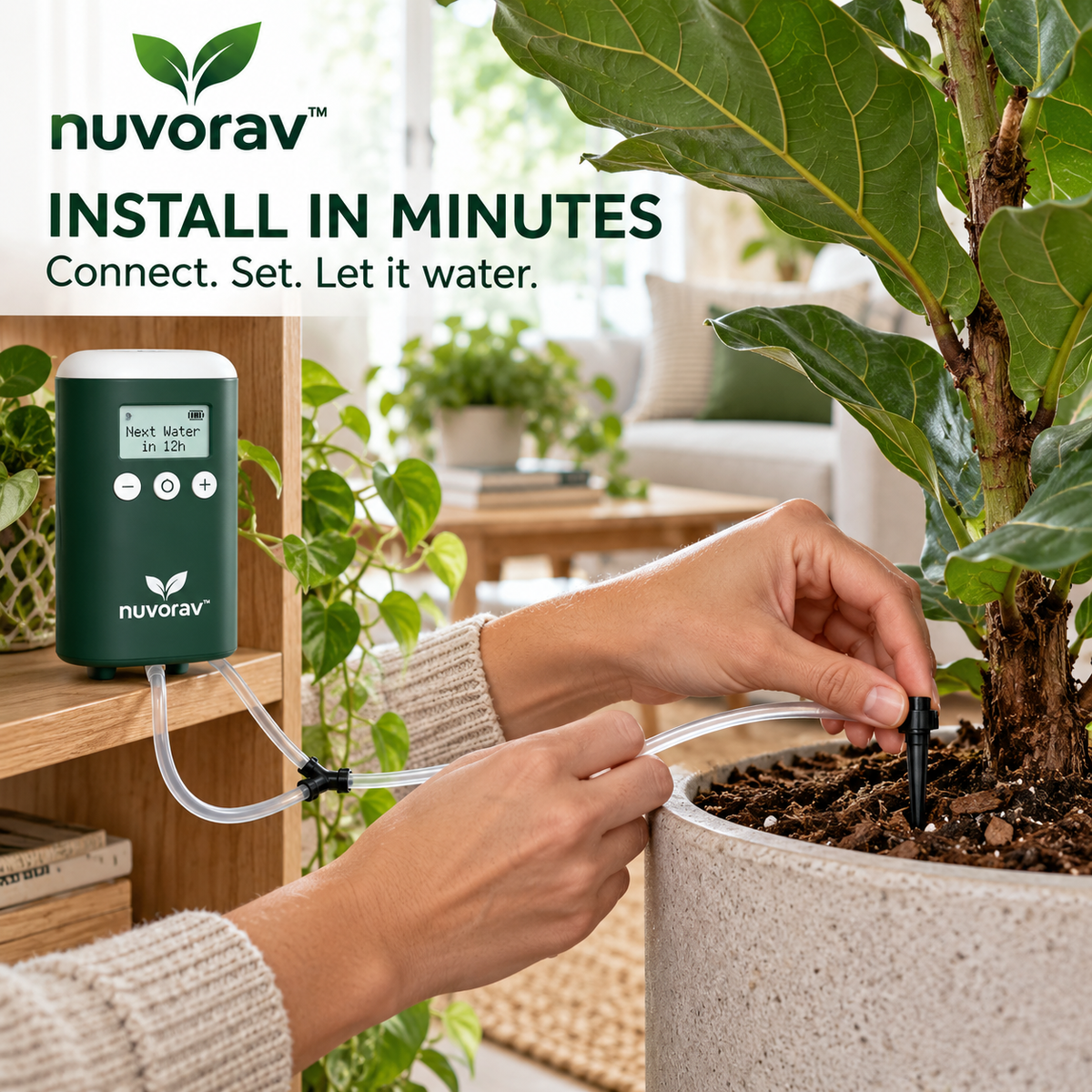 Nuvorav™ Automatic Plant Watering System with Smart Timer Control and Adjustable Drip Irrigation Kit