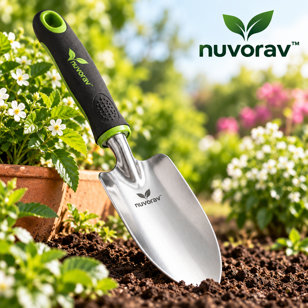 Nuvorav™ Stainless Steel Garden Trowel with Ergonomic Comfort Grip for Digging, Planting & Transplanting