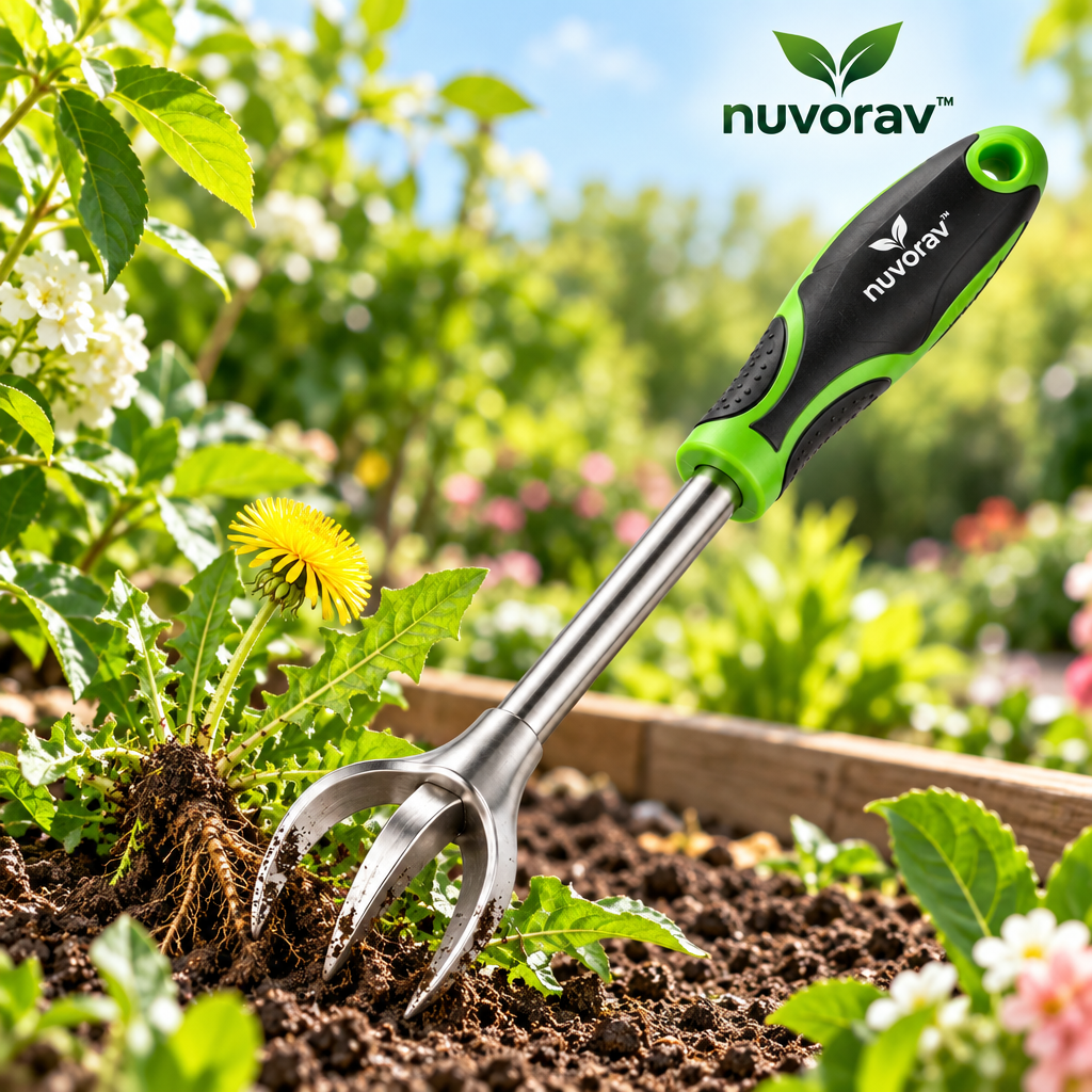 Nuvorav™ Weed Puller Tool with Stainless Steel Claw Head & Ergonomic Grip for Root Removal, Lawn Care & Garden Maintenance