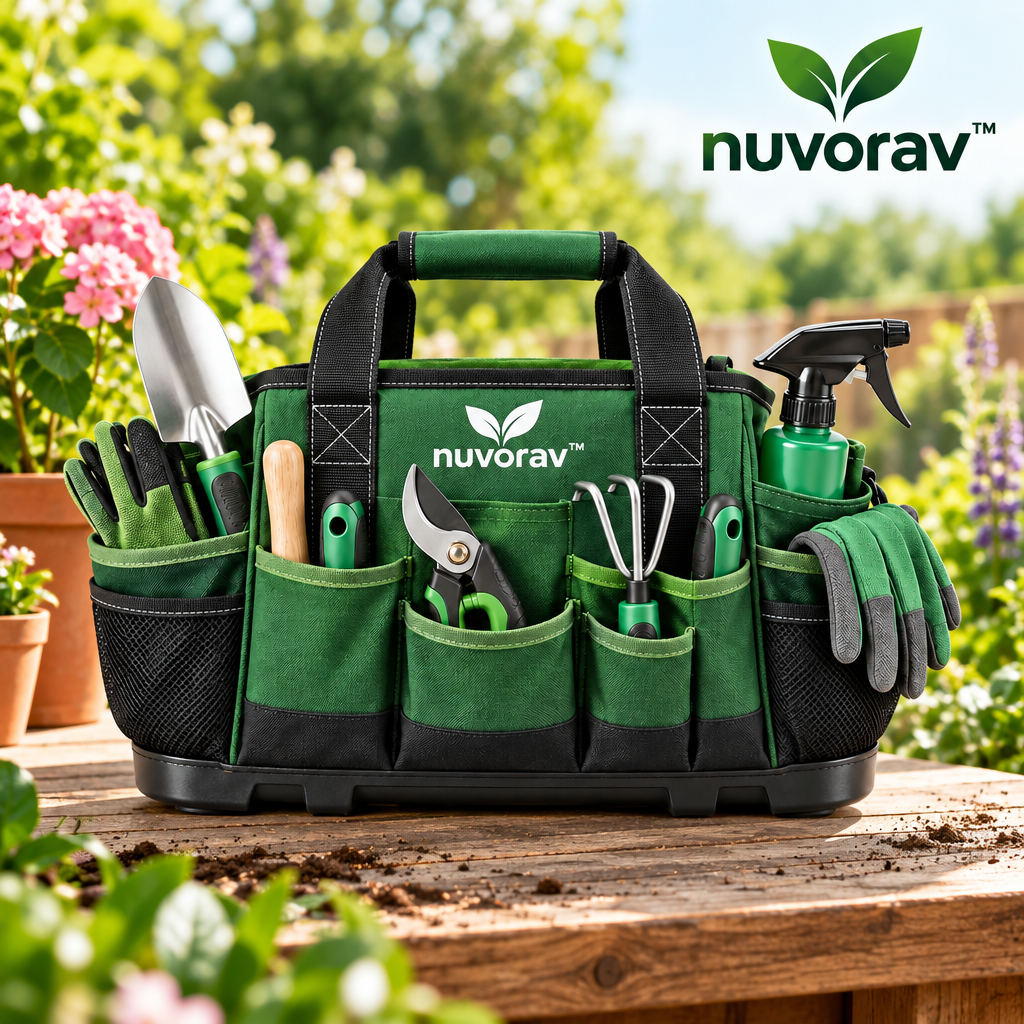 Nuvorav™ Garden Tool Bag with Multi-Pocket Storage, Durable Canvas Design & Reinforced Handles for Gardening Tools, Planting & Outdoor Work