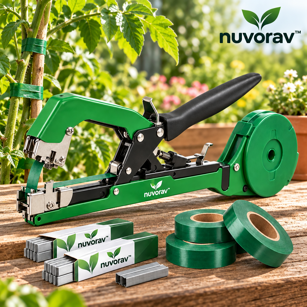 Nuvorav™ Garden Plant Tying Tool, Quick Plant Binder for Vines, Flowers, Vegetables and Fruit Plants, One-Hand Operation Plant Support Tool for Faster Gardening