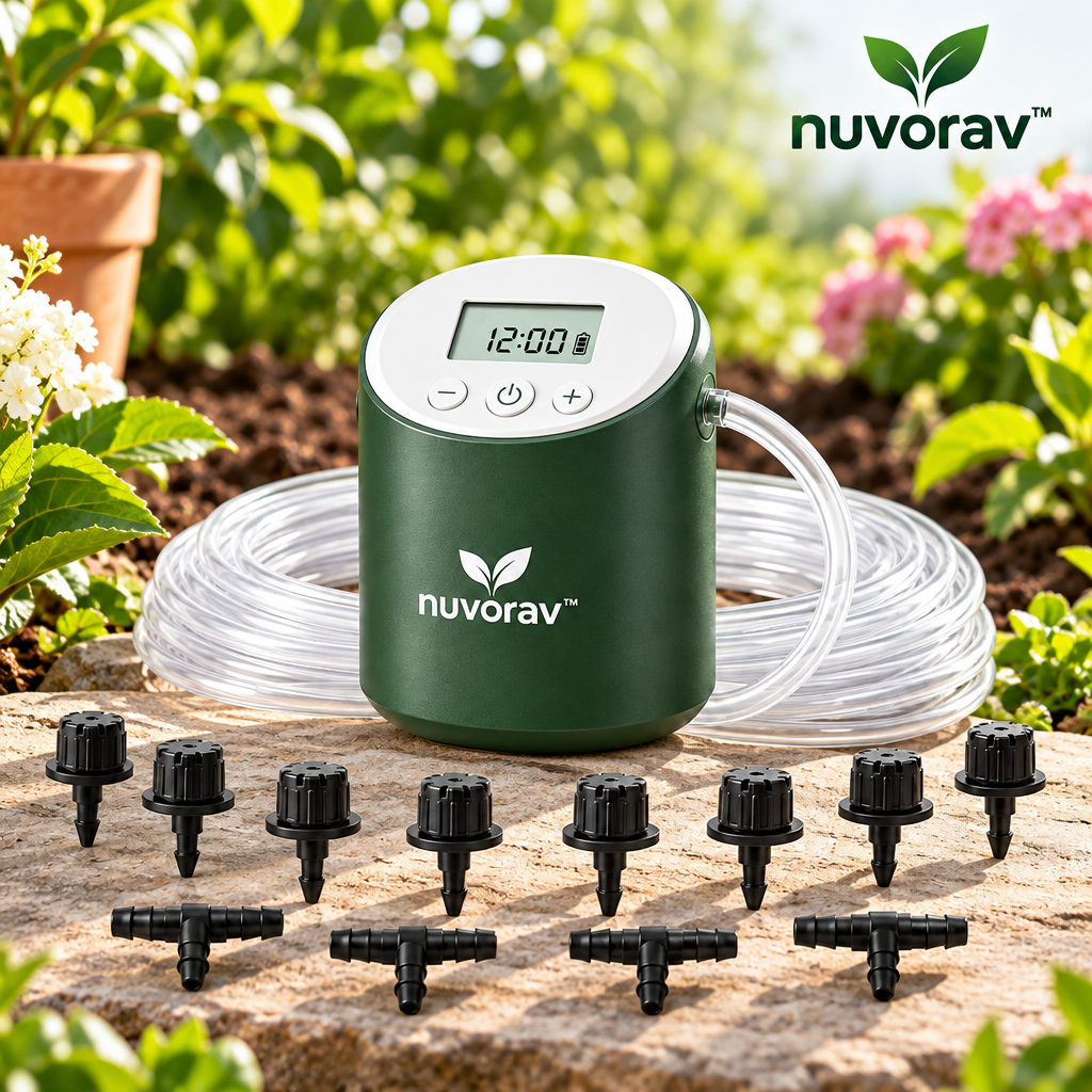 Nuvorav™ Automatic Plant Watering System with Smart Timer Control and Adjustable Drip Irrigation Kit